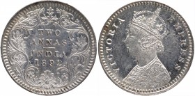 British India
Annas 2 (Silver)
Annas 02 
Silver Two Annas Coin of Victoria Empress of Calcutta Mint of 1892.
1892, Victoria Empress, Silver 2 Anna...