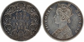 British India
Rupee 1
Rupee 01
Silver One Rupee Coin of Victoria Empress of Bombay Mint of 1888.
1888, Victoria Empress, Silver Rupee, Bombay Mint...