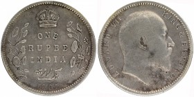British India
Rupee 1
Rupee 01
Silver One Rupee Coin of King Edward VII of Calcutta Mint of 1903.
1903, King Edward VII, Silver Rupee, Calcutta Mi...