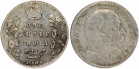 British India
Rupee 1
Rupee 01
Silver One Rupee Coin of King Edward VII of Calcutta Mint of 1906.
1906, King Edward VII, Silver Rupee, Calcutta Mi...