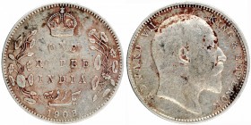 British India
Rupee 1
Rupee 01
Silver One Rupee Coin of King Edward VII of Bombay Mint of 1908.
1908 (8 over 7), King Edward VII, Silver Rupee, Bo...
