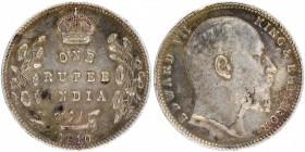 British India
Rupee 1
Rupee 01
Silver One Rupee Coin of King Edward VII of Bombay Mint of 1910.
1910 (10 over 08), King Edward VII, Silver Rupee, ...