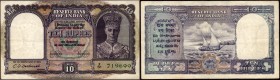 British INDIA Notes
K. G. V.
Rupees 10
Ten Rupees Bank Note of King George VI Signed by C. D. Deshmukh of 1944.
British India, 1944, King George V...