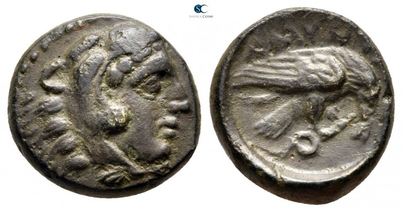 Kings of Macedon. Aigai or Pella. Amyntas III 393-369 BC. 
Bronze Æ

17 mm., ...