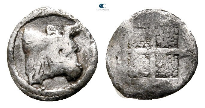 Macedon. Akanthos 500-470 BC. 
Hemiobol AR

9 mm., 0,28 g.



nearly very...