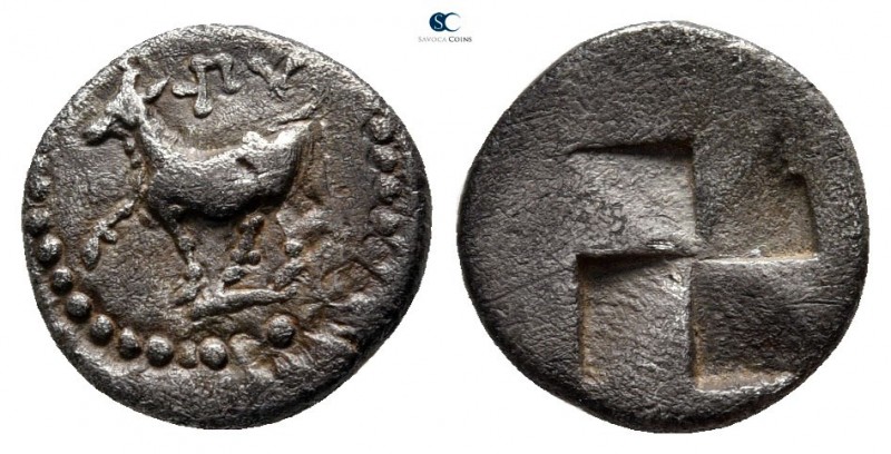 Thrace. Byzantion circa 340-320 BC. 
Trihemiobol or 1/4 Siglos AR

11 mm., 1,...