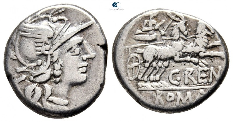 C. Renius. 138 BC. Rome
Denarius AR

18 mm., 3,59 g.



very fine