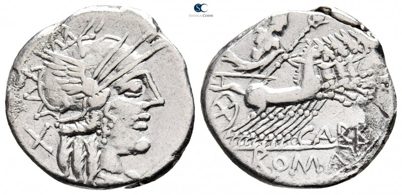 Cn. Carbo 121 BC. Rome
Denarius AR

20 mm., 3,74 g.



very fine
