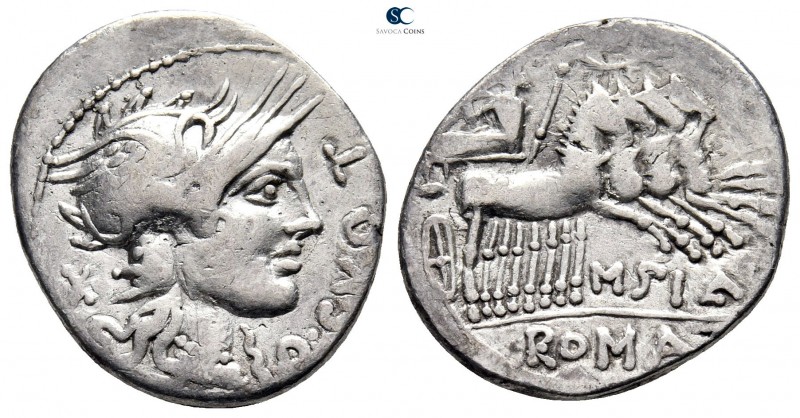 Q. Curtius and M. Sergius Silus 116-115 BC. Rome
Denarius AR

22 mm., 3,79 g....