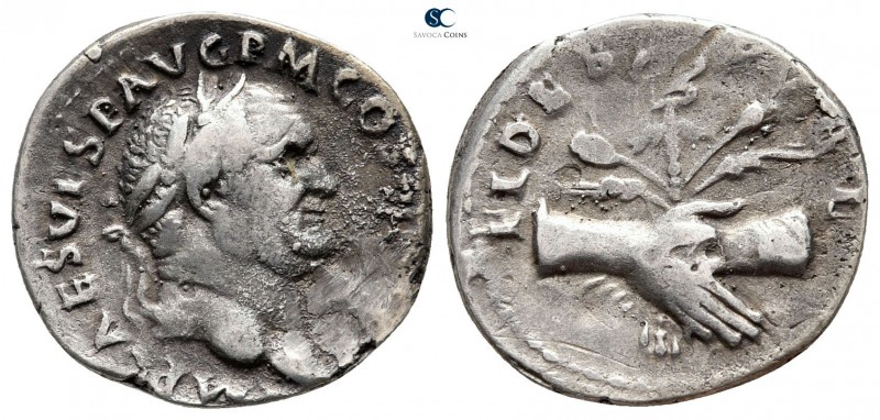 Vespasian AD 69-79. Rome
Denarius AR

19 mm., 1,84 g.



very fine