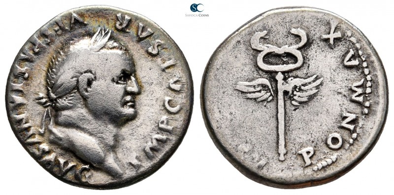 Vespasian AD 69-79. Rome
Denarius AR

19 mm., 3,05 g.



very fine