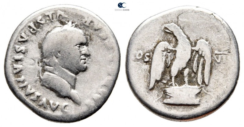 Vespasian AD 69-79. Rome
Denarius AR

18 mm., 3,07 g.



very fine