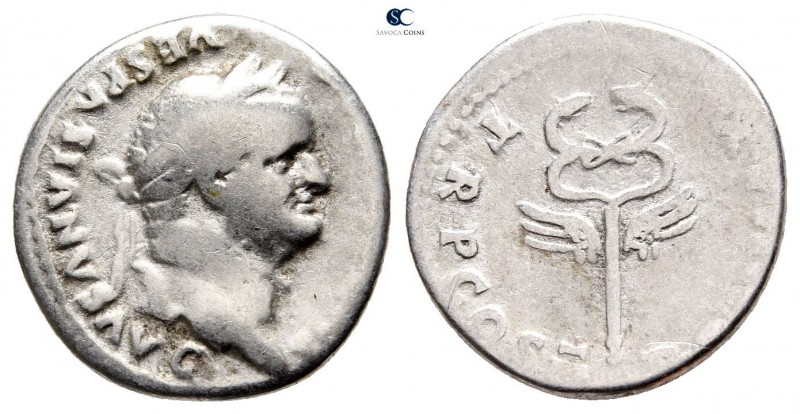 Vespasian AD 69-79. Rome
Denarius AR

19 mm., 3,28 g.



very fine