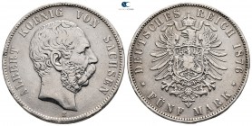 Germany. Sachsen. Albert AD 1873-1902. 5 Mark 1876