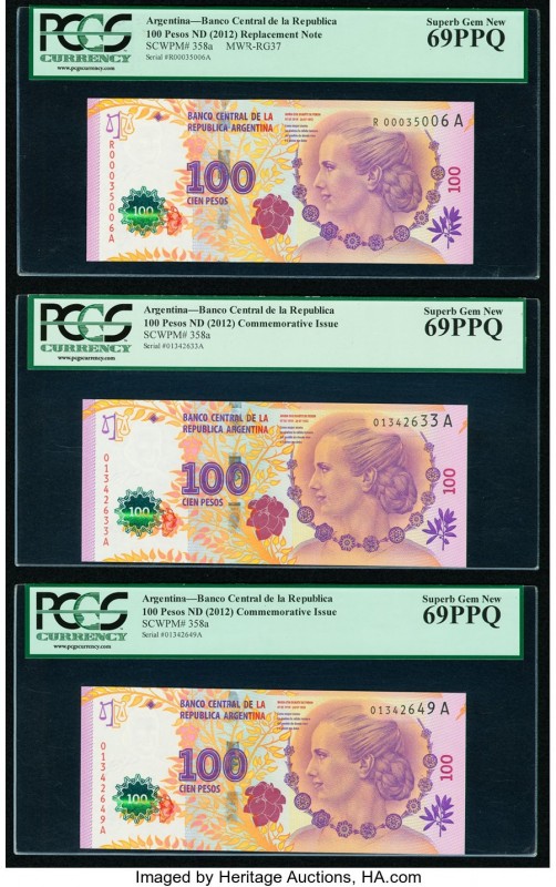 Argentina Banco Central 100 Pesos ND (2012) Pick 358a Three Commemorative Exampl...