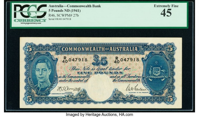 Australia Commonwealth of Australia 5 Pounds ND (1941) Pick 27b PCGS Extremely F...