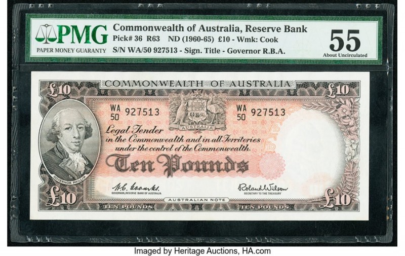 Australia Commonwealth of Australia 10 Pounds ND (1960-65) Pick 36 PMG About Unc...