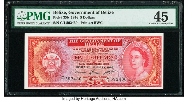 Belize Government of Belize 5 Dollars 1.1.1976 Pick 35b PMG Choice Extremely Fin...