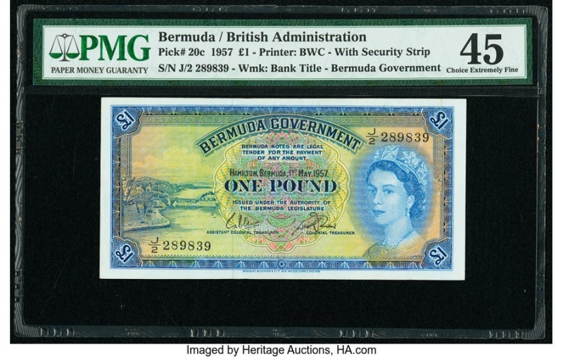 Bermuda Bermuda Government 1 Pound 1.5.1957 Pick 20c PMG Choice Extremely Fine 4...