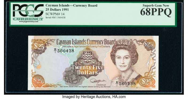 Cayman Islands Currency Board 25 Dollars 1991 Pick 14 PCGS Superb Gem New 68 PPQ...