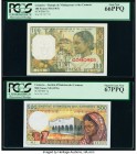 Comoros Banque de Madagascar et des Comores; Institut d'Emission des Comoros 100; 500 Francs ND (1963); ND (1976) Pick 3b; 7a Two Examples PCGS Gem Ne...