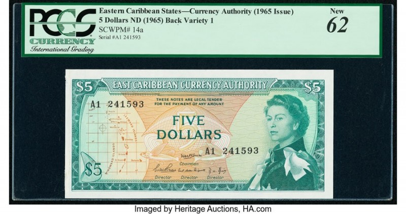 East Caribbean States Currency Authority 5 Dollars ND (1965) Pick 14a PCGS New 6...
