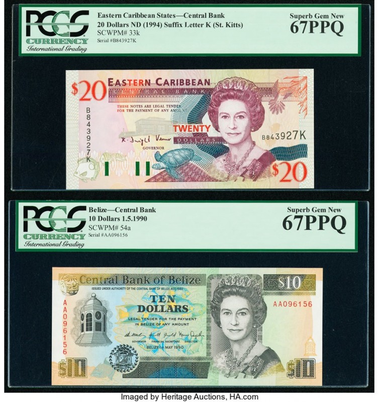 East Caribbean States Central Bank, St. Kitts 20 Dollars ND (1994) Pick 33k PCGS...