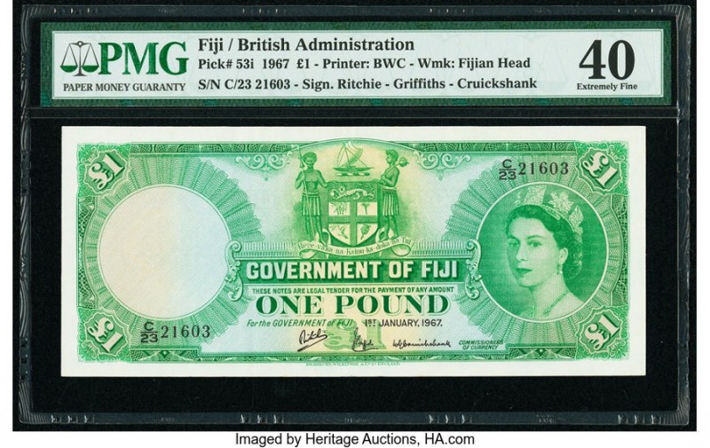 Fiji Government of Fiji 1 Pound 1.1.1967 Pick 53i PMG Extremely Fine 40. 

HID09...