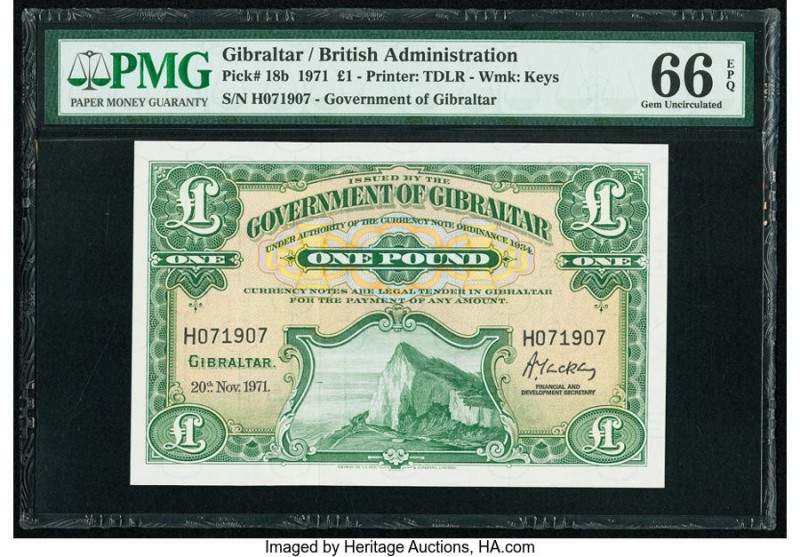 Gibraltar Government of Gibraltar 1 Pound 20.11.1971 Pick 18b PMG Gem Uncirculat...