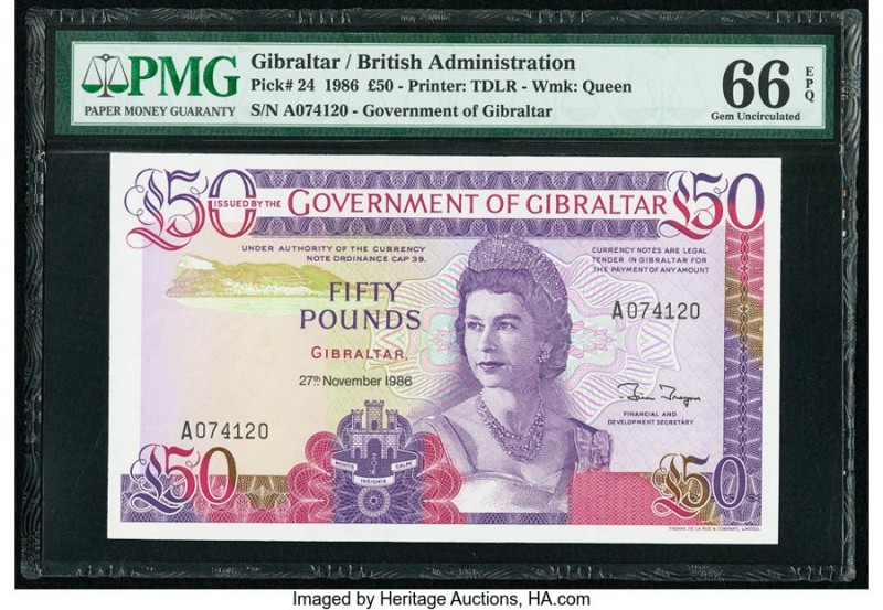 Gibraltar Government of Gibraltar 50 Pounds 27.11.1986 Pick 24 PMG Gem Uncircula...