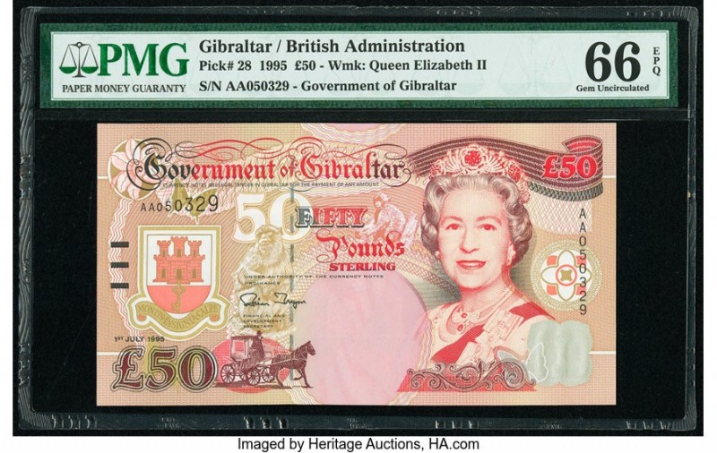 Gibraltar Government of Gibraltar 50 Pounds 1.7.1995 Pick 28 PMG Gem Uncirculate...