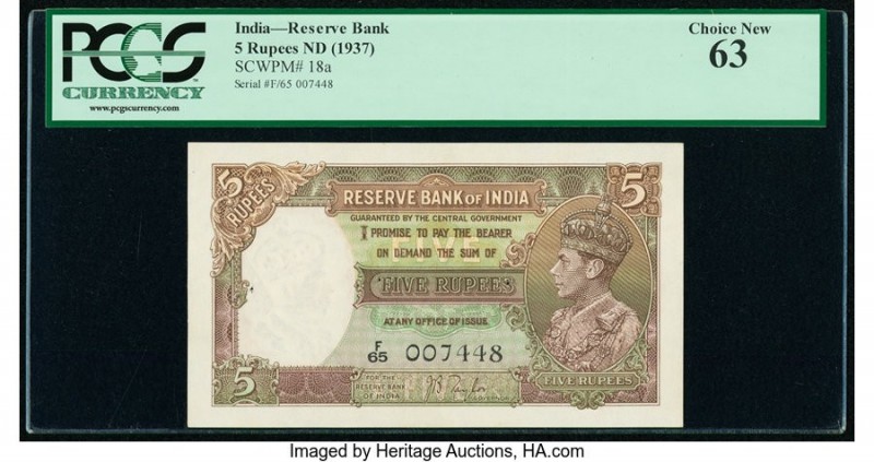 India Reserve Bank of India 5 Rupees ND (1937) Pick 18a Jhun4.3.1 PCGS Choice Ne...