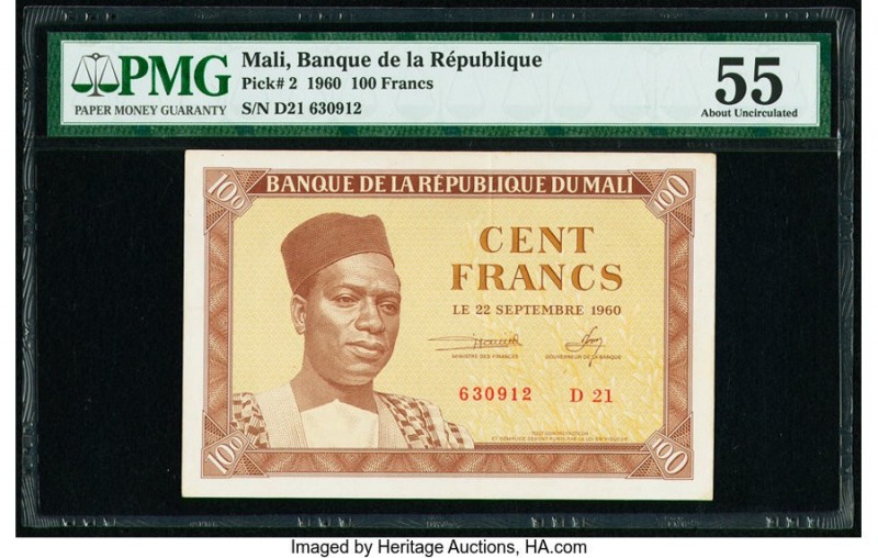 Mali Banque de la Republique Mali 100 Francs 22.9.1960 Pick 2 PMG About Uncircul...