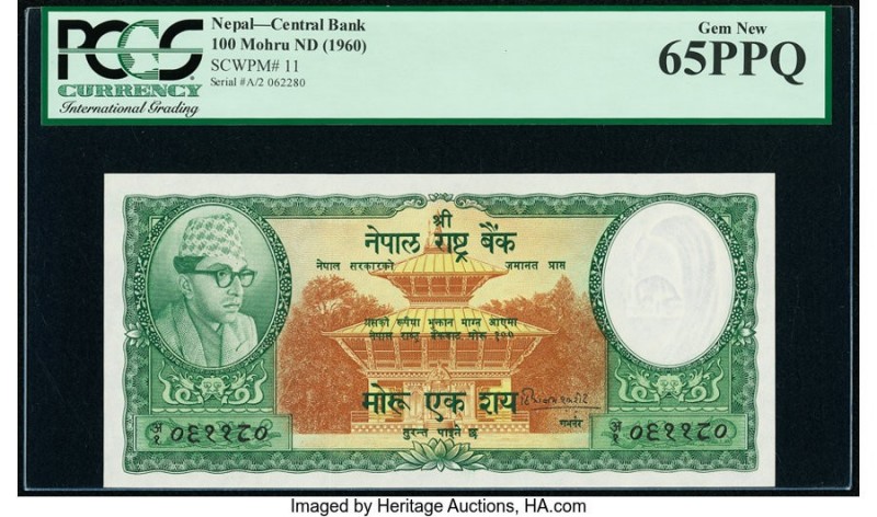 Nepal Central Bank of Nepal 100 Mohru ND (1960) Pick 11 PCGS Gem New 65 PPQ. 

H...