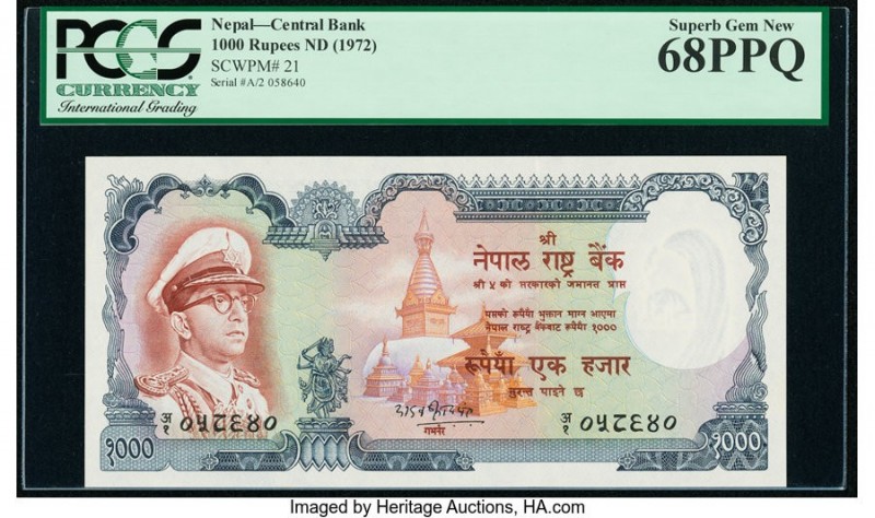 Nepal Central Bank of Nepal 1000 Rupees ND (1972) Pick 21 PCGS Superb Gem New 68...