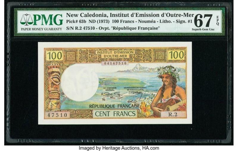 New Caledonia Institut d'Emission d'Outre-Mer 100 Francs ND (1973) Pick 63b PMG ...