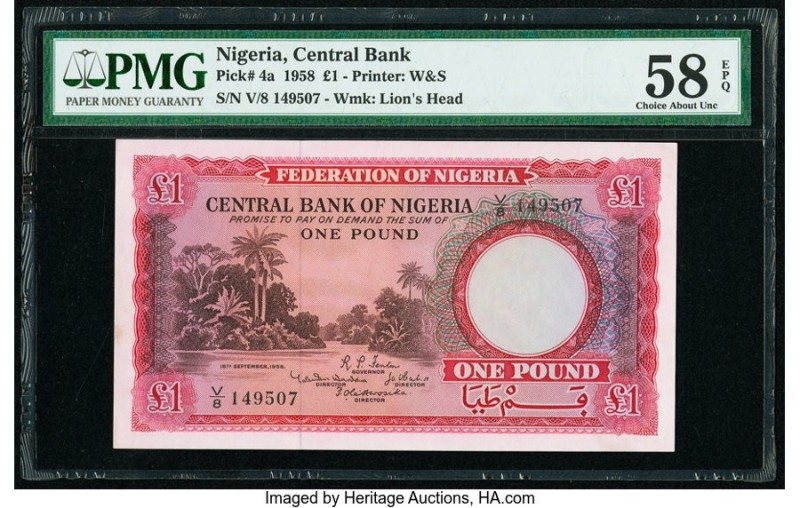 Nigeria Central Bank of Nigeria 1 Pound 15.9.1958 Pick 4a PMG Choice About Unc 5...