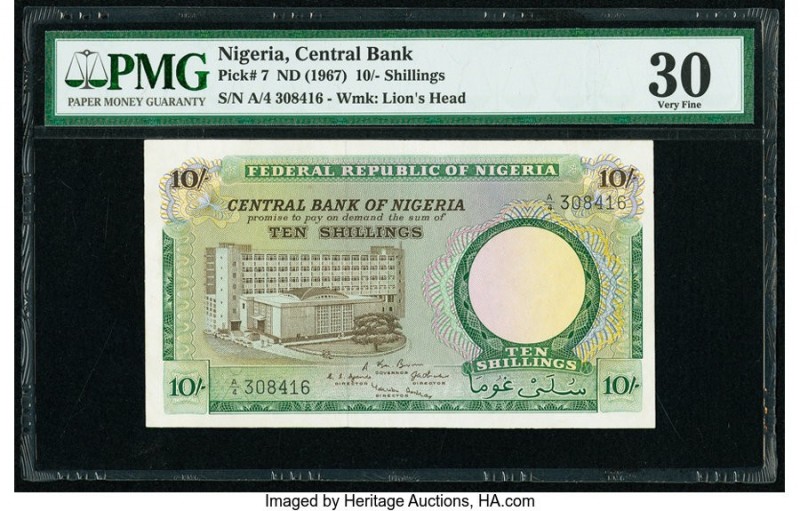Nigeria Central Bank of Nigeria 10 Shillings ND (1967) Pick 7 PMG Very Fine 30. ...