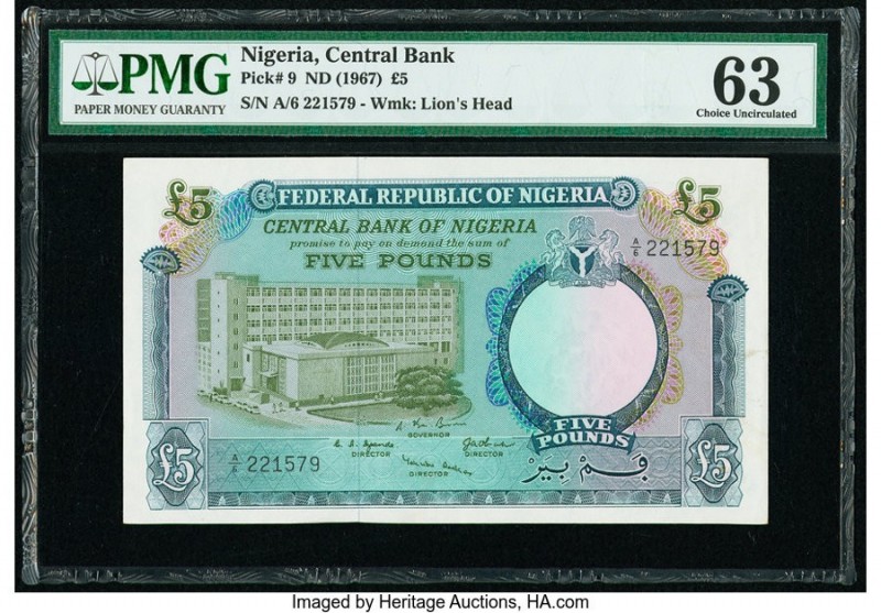 Nigeria Central Bank of Nigeria 5 Pounds ND (1967) Pick 9 PMG Choice Uncirculate...