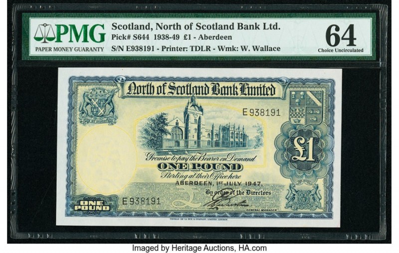 Scotland North of Scotland Bank Ltd. 1 Pound 1.7.1947 Pick S644 PMG Choice Uncir...