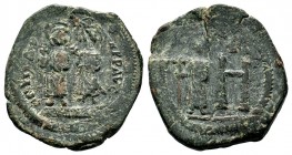 Justin II, with Sophia and Tiberius Æ 40 Nummi. Cherson, AD 565-578.
Condition: Very Fine

Weight: 13,18gr
Diameter: 31,80mm