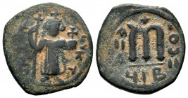 ARAB-BYZANTINE, Rashidun Caliphate, AE fals, c. 637-643. 
Condition: Very Fine

Weight: 3,87gr
Diameter: 21,50 mm