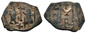 ARAB-BYZANTINE, Rashidun Caliphate, AE fals, c. 637-643. 
Condition: Very Fine

Weight:4,37 gr
Diameter: 24,60 mm