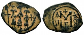 ARAB-BYZANTINE, Rashidun Caliphate, AE fals, c. 637-643. 
Condition: Very Fine

Weight:3,66 gr
Diameter: 25,65 mm