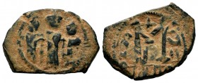 ARAB-BYZANTINE, Rashidun Caliphate, AE fals, c. 637-643. 
Condition: Very Fine

Weight: 5,54gr
Diameter: 25,55 mm