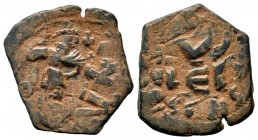 ARAB-BYZANTINE, Rashidun Caliphate, AE fals, c. 637-643. 
Condition: Very Fine

Weight: 5,11gr
Diameter: 25,70 mm