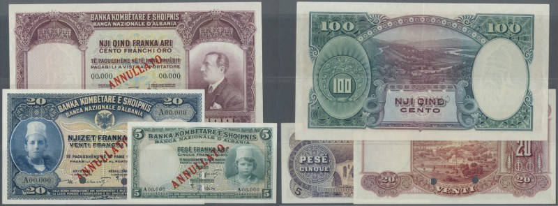 Albania / Albanien. Set of 3 banknotes containing 5 Franka Ari ND(1926) Specimen...