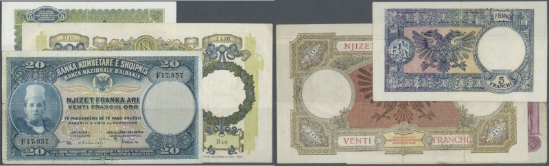 Albania / Albanien. Set of 3 notes containing 20 Franka Ari ND(1926) P. 3a (F), ...