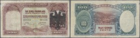 Albania / Albanien. 100 Franka Ari ND(1939) P. 5, stronger used with strong vertical and horizontal folds, a 1,6cm tear at lower border, tiny repairs ...