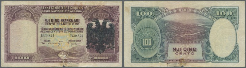 Albania / Albanien. 100 Franchi Oro ND(1939) P. 5, stronger used with several fo...